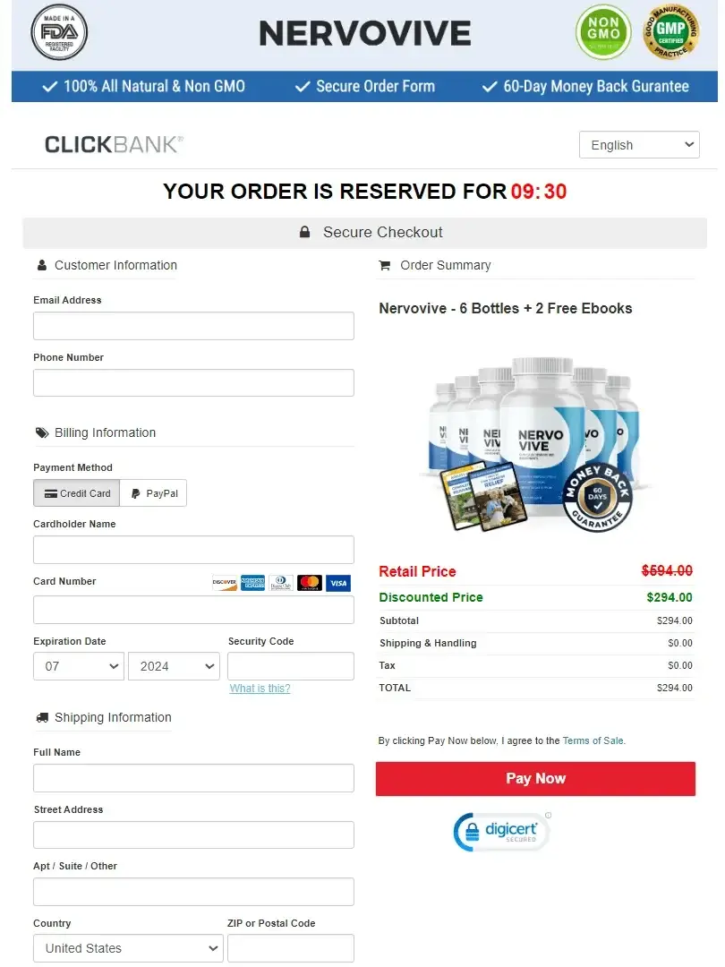 Nervo Vive order page